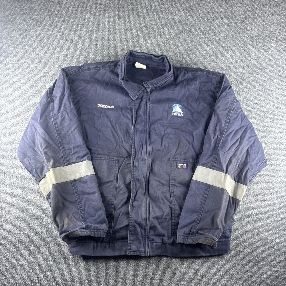 Lapco FR Jacket Mens‎ XL Navy Blue Flame Resistant Canvas Full Zip Snap Up Work